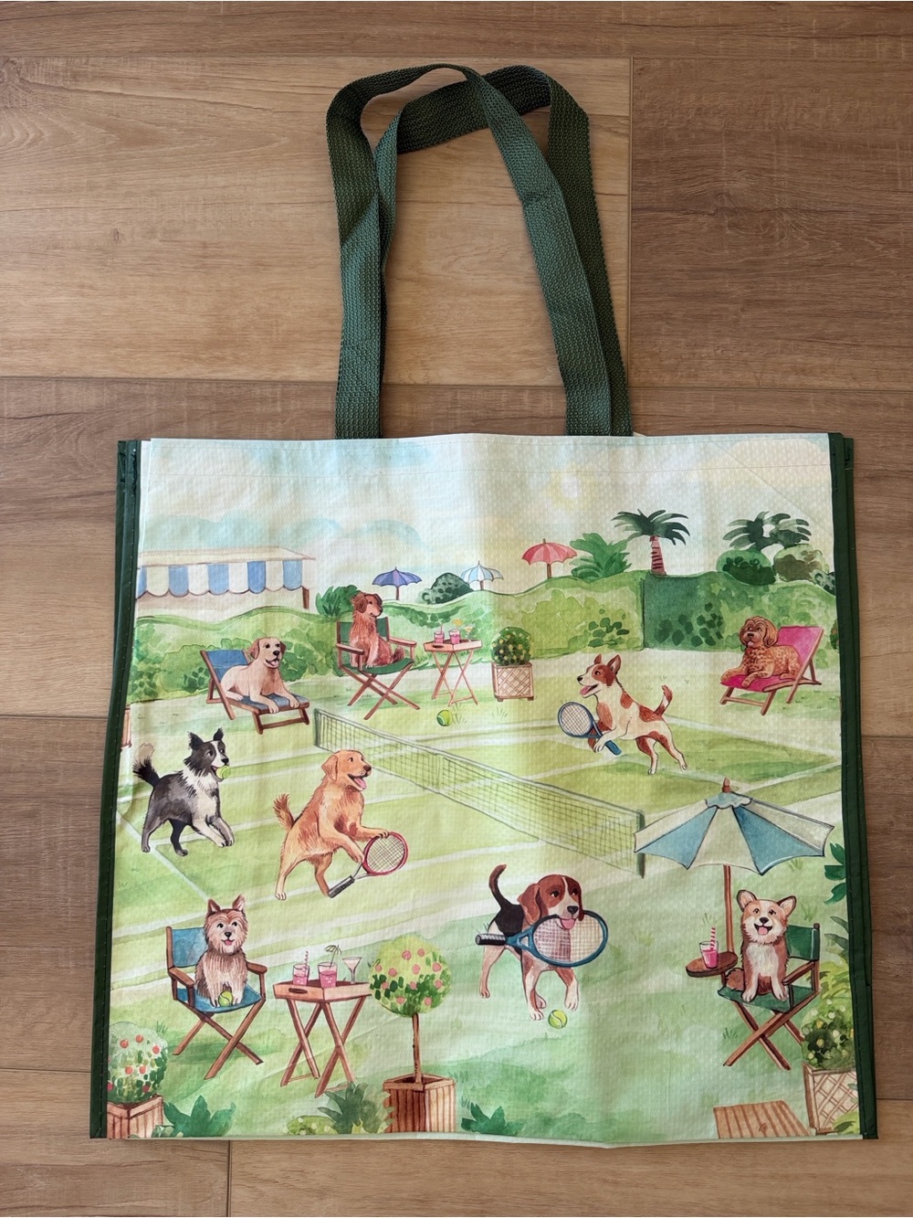 Tennis dog print reusable tote bag